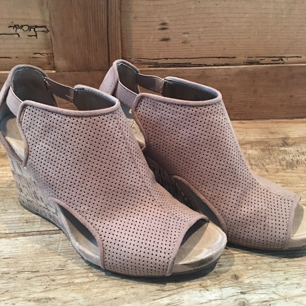 Tan peep toe wedges
